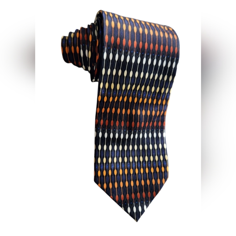 Giorgio Brutini Mens Necktie Tie Black Geometric 100% Silk Luxury 57" Multicolor